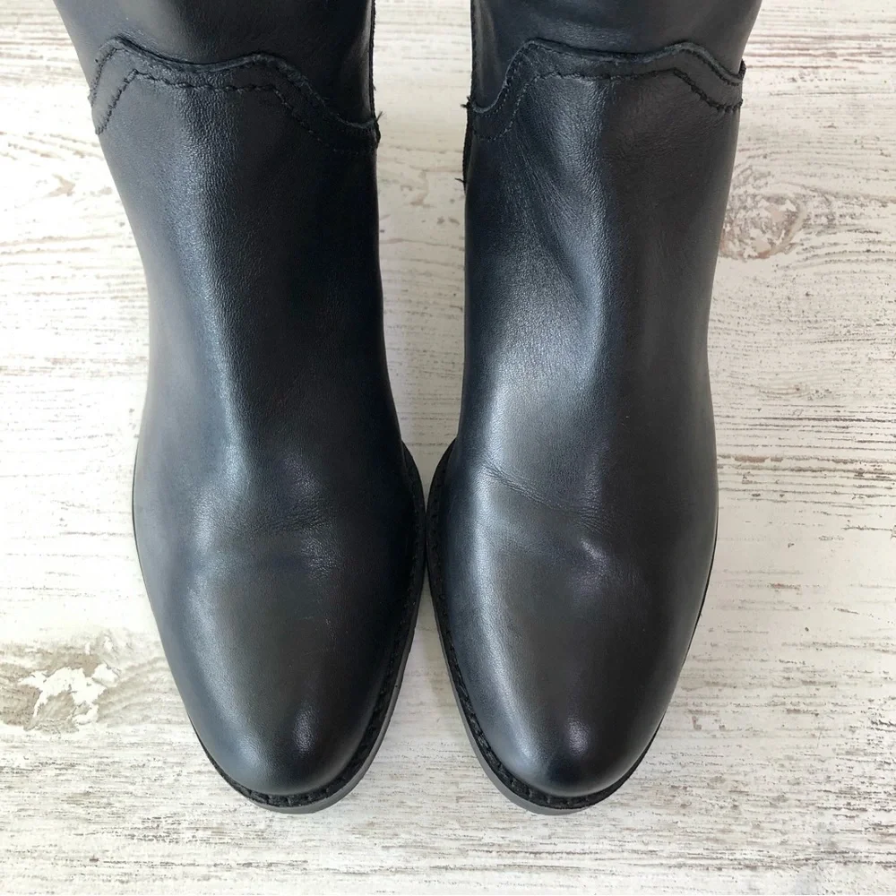 ARTURO CHIANG Tall Leather Darren Buckle Riding Boots Black 6.5 Equestrian